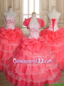 Custom Made Sweet Beaded and Ruffled Layers Quinceanera Dress in Coral Red