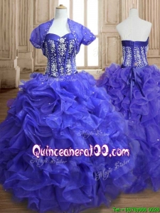 Custom Made Unique Royal Blue Sweet 16 Dress with Beading and Ruffles