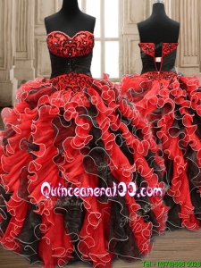 New Arrivals Applique and Ruffled Quinceanera Dress in Black and Red