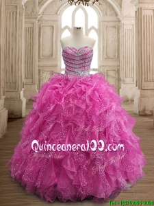 Unique Fuchsia Big Puffy Quinceanera Dress with Beading and Ruffles