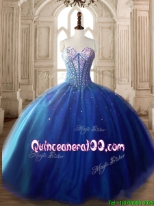 Discount Royal Blue Tulle Sweet 16 Dress with Beading