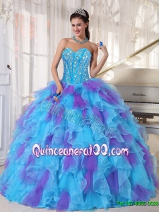 2015 Summer Sweetheart Quinceanera Dresses with Beading and Ruffles