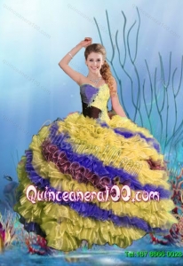 2015 Summer Discount Multi Color Beaded Quinceanera Dresses with Ruffles