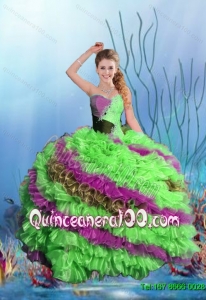 Popular 2015 Summer Multi Color Quinceanera Dresses with Beading and Ruffles