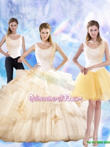 2015 Summer Beautiful Appliques and Beaded Quinceanera Dresses in Champagne