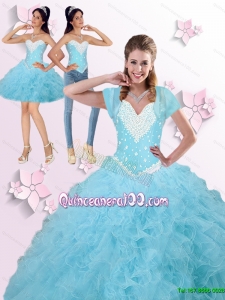 2015 Summer Prefect Beaded and Ruffles Quinceanera Dresses in Blue