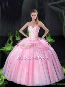 Luxurious Sweetheart Bowknot Quinceanera Dresses with Beading in Pink for 2015 Summer