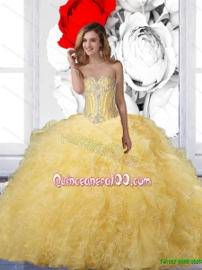 Prefect 2015 Summer Ball Gown Yellow Quinceanera Dresses with Beading