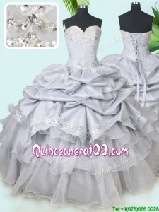 Classical Organza and Taffeta Grey Quinceanera Dress with Beading and Pick Ups