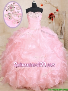 Perfect Really Puffy Baby Pink Quinceanera Dress with Beaded Bust and Ruffles