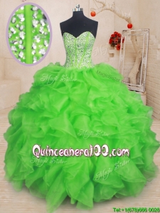 Pretty Visible Boning Beaded Bodice Organza Quinceanera Dress in Spring Green