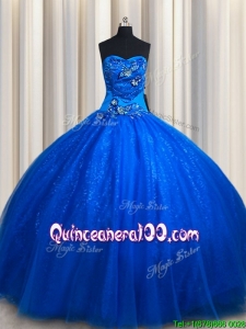 Discount Applique and Beaded Royal Blue Quinceanera Dress in Tulle and Sequins