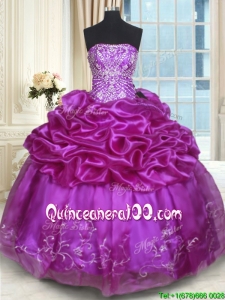 Exquisite Strapless Embroideried Sweet 16 Dress with Pick Ups and Beading