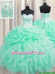 Fashionable Visible Boning Mint Quinceanera Dress with Beaded Bodice and Ruffles