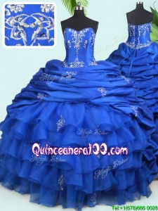 Popular Ruffled Layers and Bubble Royal Blue Quinceanera Dress with Court Train