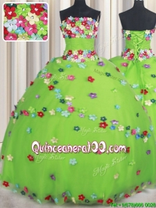 Wonderful Strapless Spring Green Quinceanera Dress with Appliques and Beading