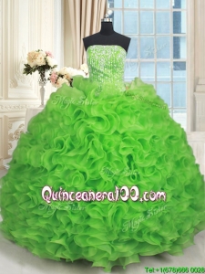 Beautiful Really Puffy Ruffled and Beaded Quinceanera Gown in Spring Green