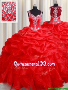 Beautiful See Through Back Straps Zipper Up Quinceanera Dress with Beading and Ruffles