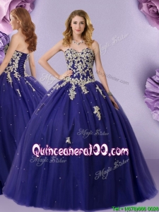 Best Selling Beaded Navy Blue Quinceanera Dress in Floor Length