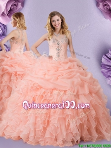 Cheap Straps See Through Back Zipper Up Quinceanera Dress with Ruffles