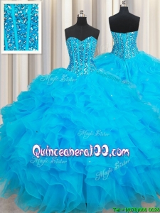 Discount Visible Boning Baby Blue Quinceanera Dress with Beaded Bodice and Ruffles