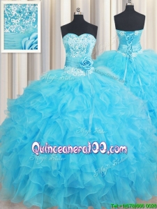 Elegant Handcrafted Flower and Ruffled Organza Quinceanera Dress in Baby Blue