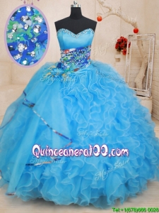 Fashionable Beaded Top and Ruffled Baby Blue Quinceanera Dress with Pattern