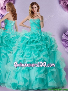 Hot Sale Tulle Aquamarine Quinceanera Dress with Ruffles and Beading