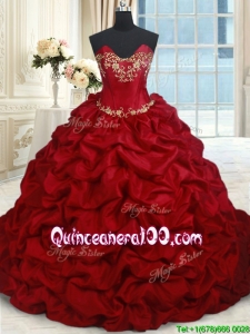 Lovely Beaded and Bubble Taffeta Quinceanera Dress with Brush Train