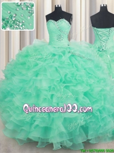Lovely Puffy Skirt Sweetheart Organza Quinceanera Dress with Ruffles and Beading
