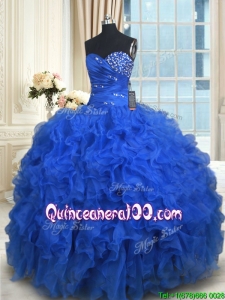 Lovely Ruffled and Beaded Organza Quinceanera Dress in Royal Blue