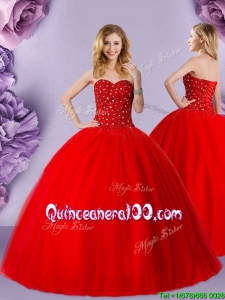 Luxurious Really Puffy Beaded Bodice Quinceanera Dress in Red