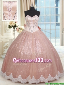 Romantic Beaded Laced and Bowknot Quinceanera Dress in Tulle and Sequins 226.03
