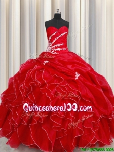 Romantic Ruffled and Bubble Ball Gown Red Quinceanera Dress in Organza
