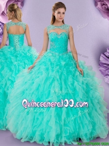 Best Selling Scoop Turquoise Quinceanera Gown with Ruffles and Beading
