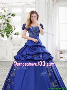 Cheap Applique and Bubble Bowknot Royal Blue Quinceanera Gown in Taffeta