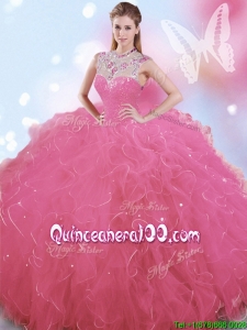 Cheap High Neck Big Puffy Quinceanera Dress with Beading and Ruffles