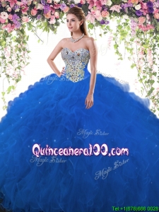 Cheap Ruffled and Beaded Royal Blue Quinceanera Dress in Tulle 227.48