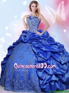 Classical Taffeta Royal Blue Sweet 16 Dress with Beading and Pick Ups