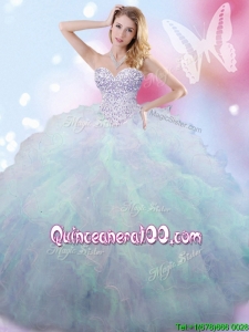 Discount Beaded and Ruffled Rainbow Quinceanera Dress in Tulle