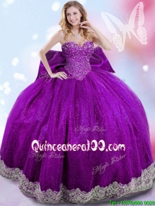 Discount Eggplant Purple Taffeta Quinceanera Dress with Beading and Bowknot