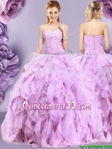 Discount Puffy Skirt Lilac Zipper Up Sweet 16 Dress with Ruffles and Beading
