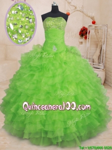 Exquisite Spring Green Strapless Quinceanera Dress with Beading and Ruffled Layers