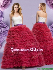 Fashionable Laced Bodice and Ruffled Layers Quinceanera Dress with Brush Train