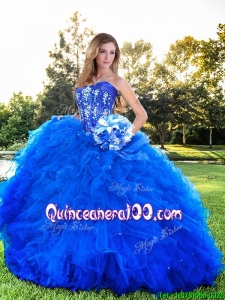 Fashionable Visible Boning Strapless Quinceanera Gown with Beading and Ruffles