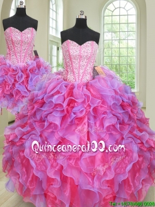 Gorgeous Visible Boning Beaded and Ruffled Detachable Quinceanera Dress in Two Tone