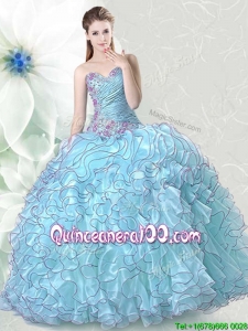 New Style Big Puffy Ruffled and Beaded Light Blue Quinceanera Dress