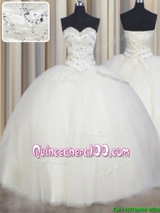 Top Seller Really Puffy White Tulle Quinceanera Dress with Beading