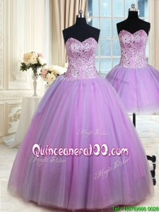Top Seller Visible Boning Lavender Detachable Quinceanera Dress with Beading