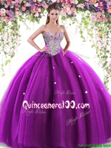 Wonderful Beaded Big Puffy Quinceanera Dress in Eggplant Purple